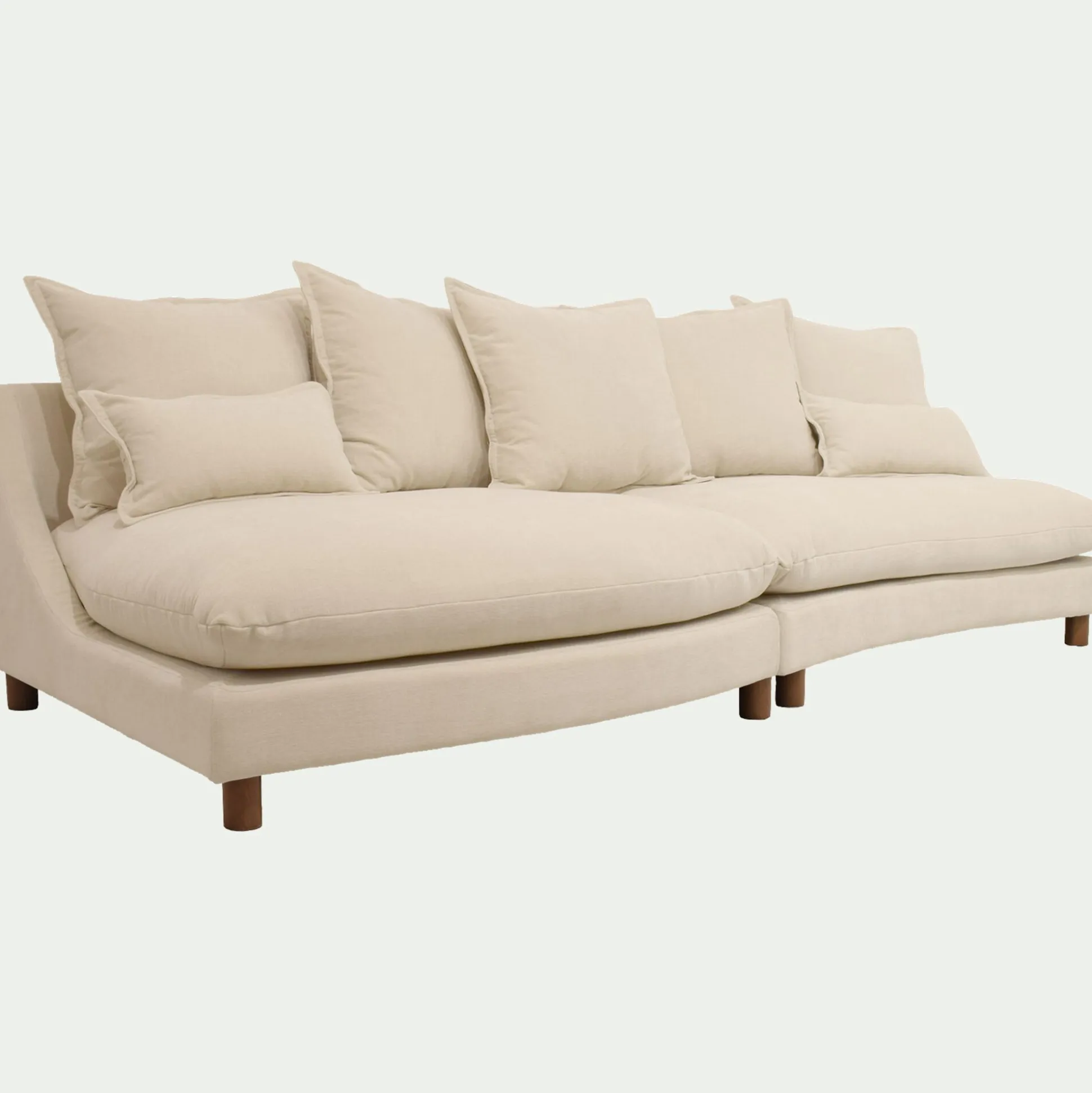 Canapé convertible 5 places avec pieds arrondis en tissu nature - blanc écru