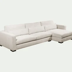 Canapé d'angle chaise longue droite fixe en velours côtelé Azores - beige