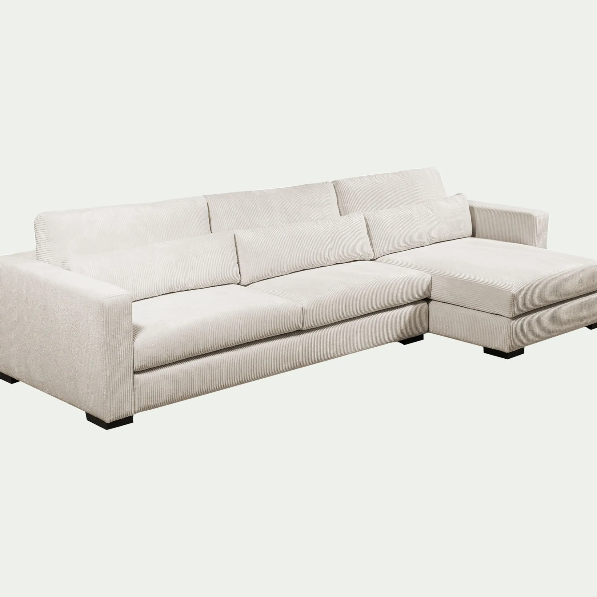 Canapé d'angle chaise longue droite fixe en velours côtelé Azores - beige