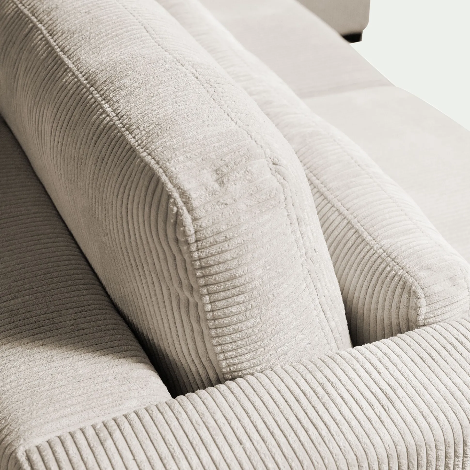 Canapé d'angle chaise longue droite fixe en velours côtelé Azores - beige