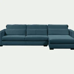 Canapé d'angle chaise longue droite fixe en tissu Genesis - bleu
