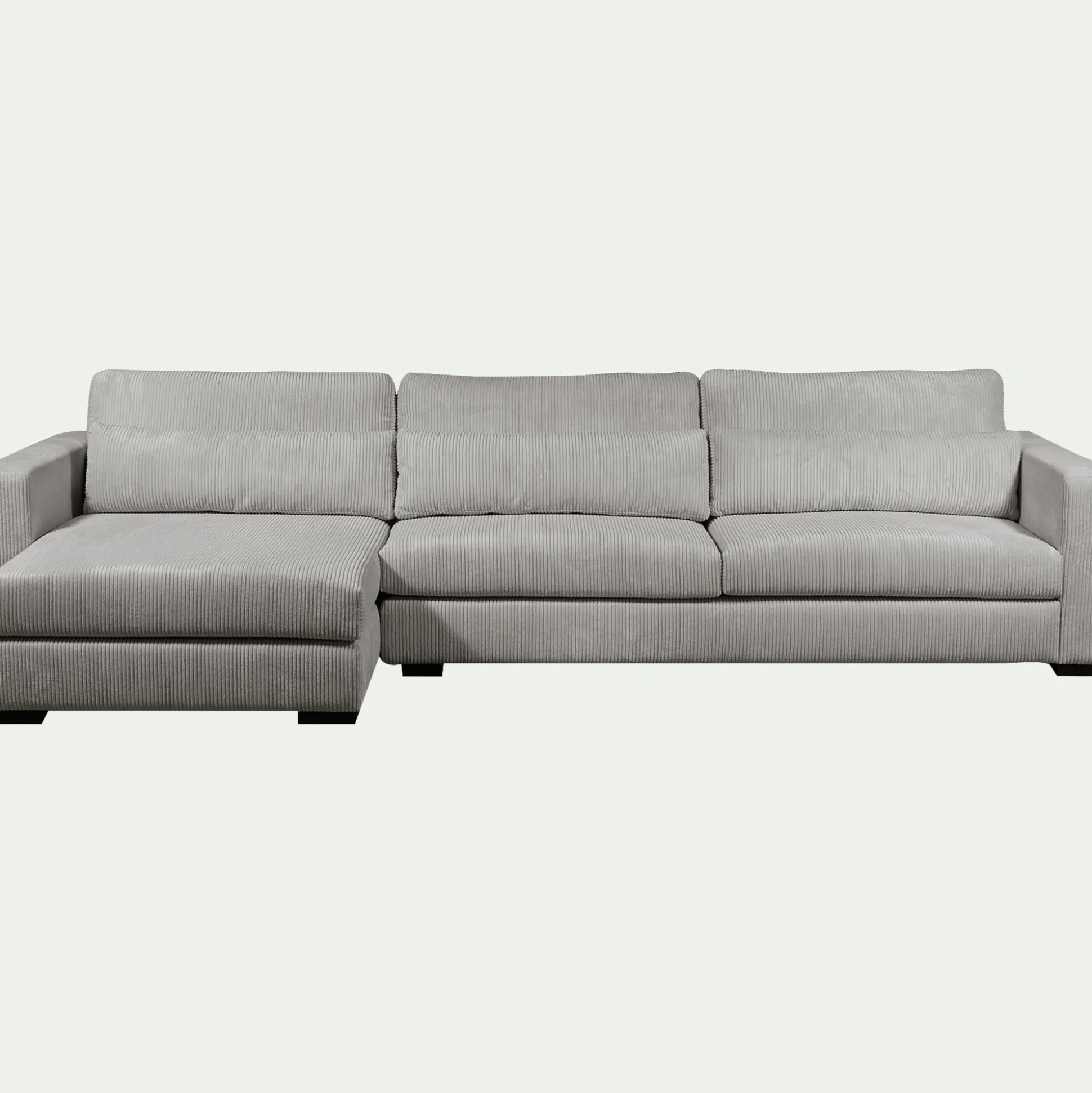 Canapé d'angle chaise longue gauche fixe en velours côtelé Azores - gris borie