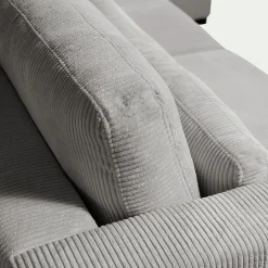 Canapé d'angle chaise longue gauche fixe en velours côtelé Azores - gris borie