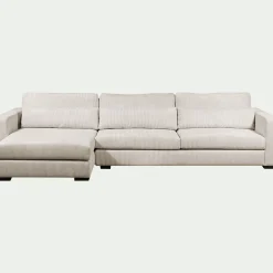 Canapé d'angle chaise longue gauche fixe en velours côtelé Azores - beige