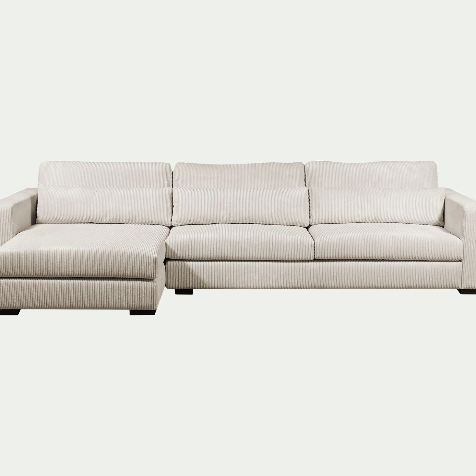 Canapé d'angle chaise longue gauche fixe en velours côtelé Azores - beige
