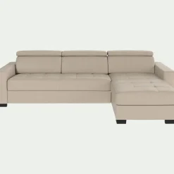 Canapé d'angle convertible en cuir avec accoudoirs 20cm - beige