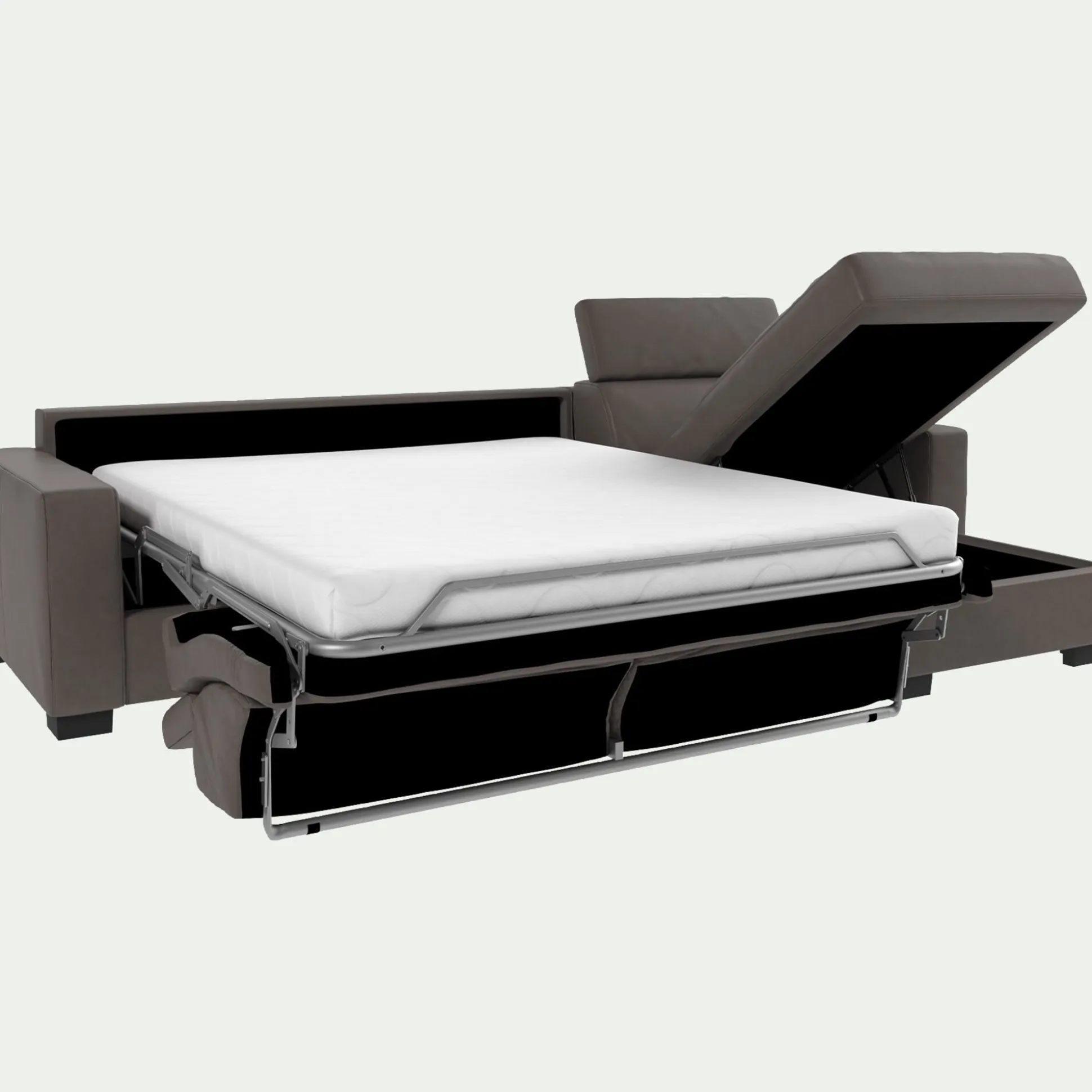 Canapé d'angle convertible en cuir avec accoudoirs 20cm - taupe