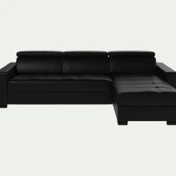 Canapé d'angle convertible en cuir avec accoudoirs 20cm - noir