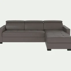 Canapé d'angle convertible en cuir avec accoudoirs 15cm - taupe