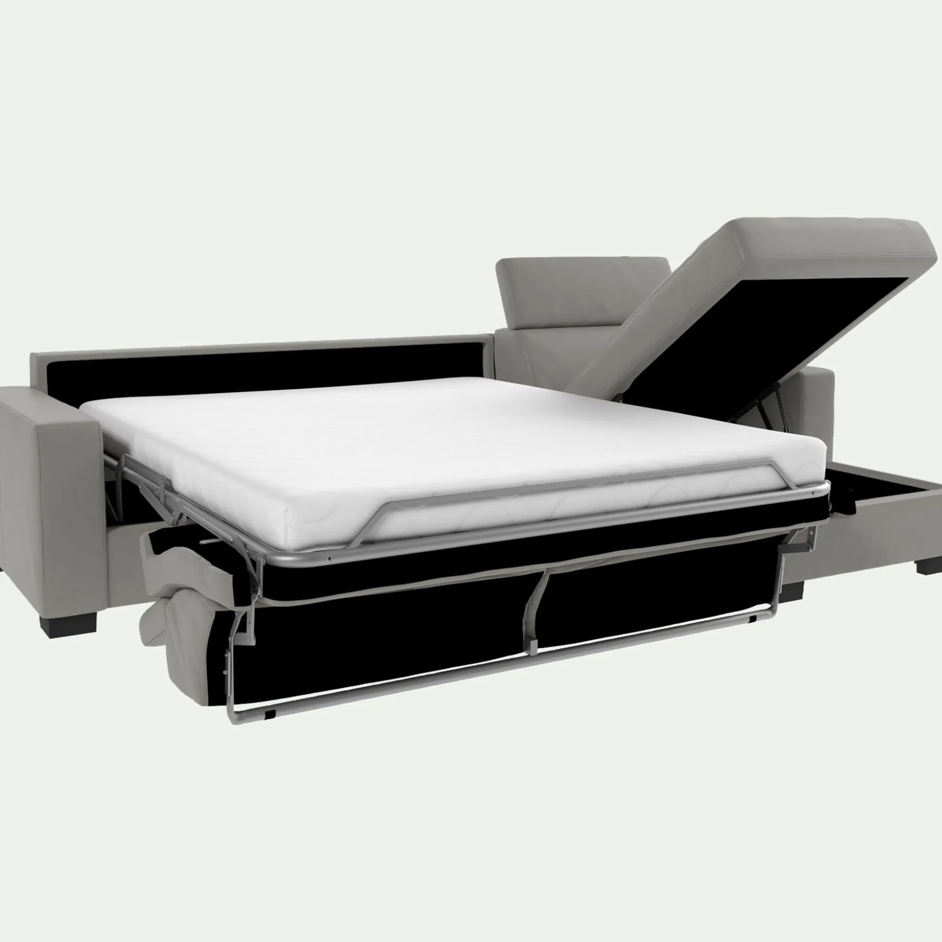 Canapé d'angle convertible en cuir avec accoudoirs 20cm - gris borie