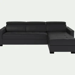 Canapé d'angle convertible en cuir avec accoudoirs 15cm - brun terre ombre