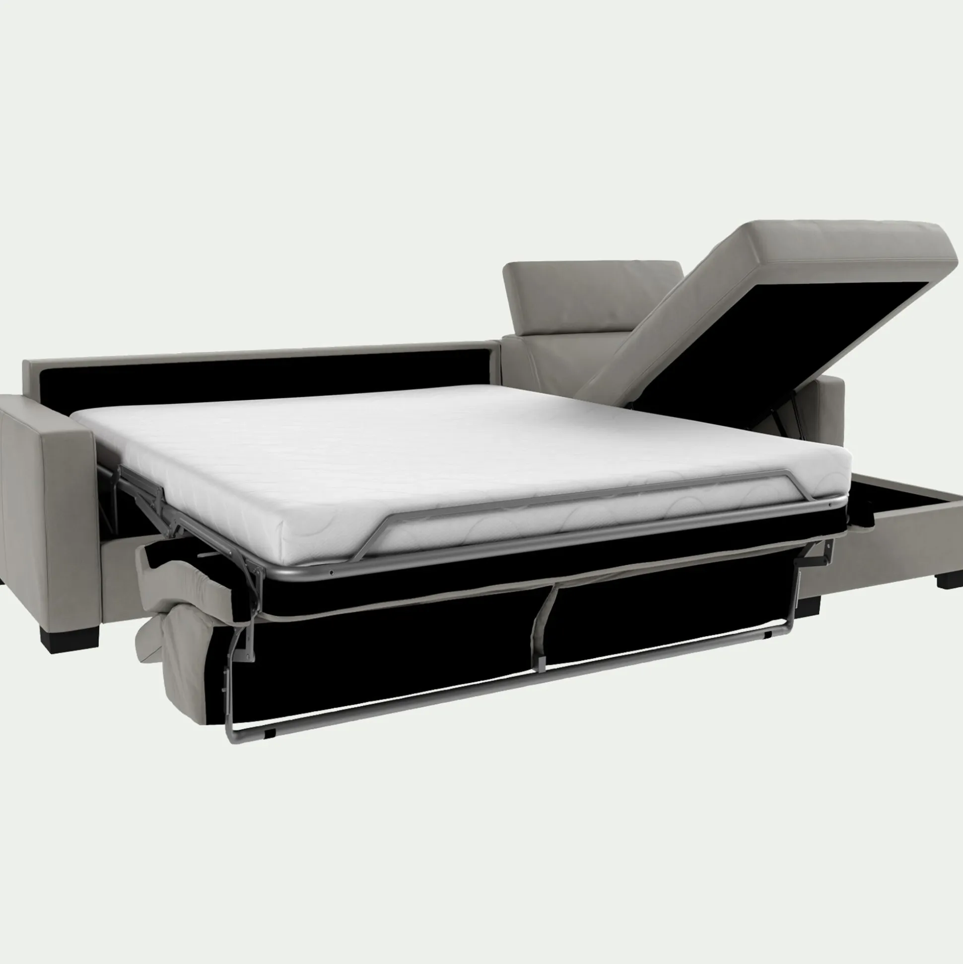 Canapé d'angle convertible en cuir avec accoudoirs 15cm - gris borie
