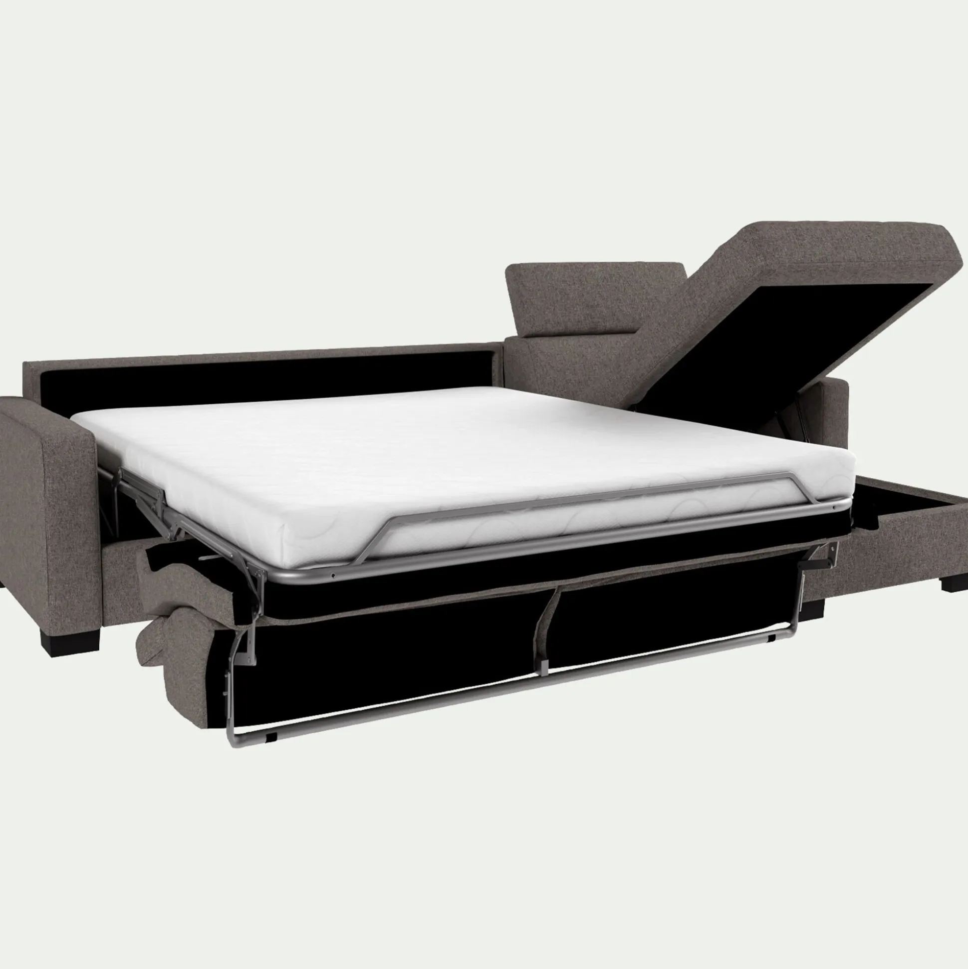 Canapé d'angle convertible en tissu pop avec accoudoirs 15cm - taupe