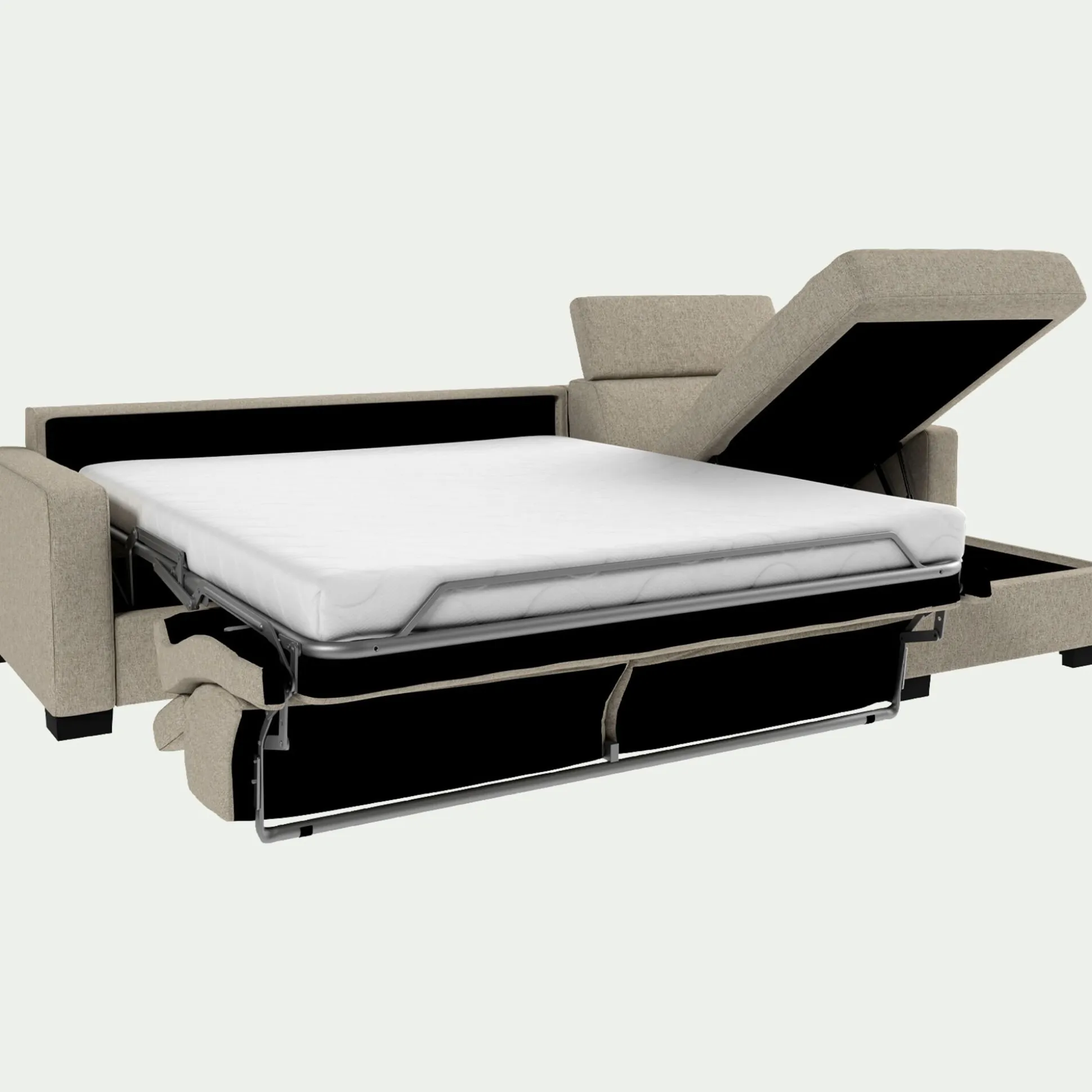 Canapé d'angle convertible en tissu pop avec accoudoirs 15cm - beige