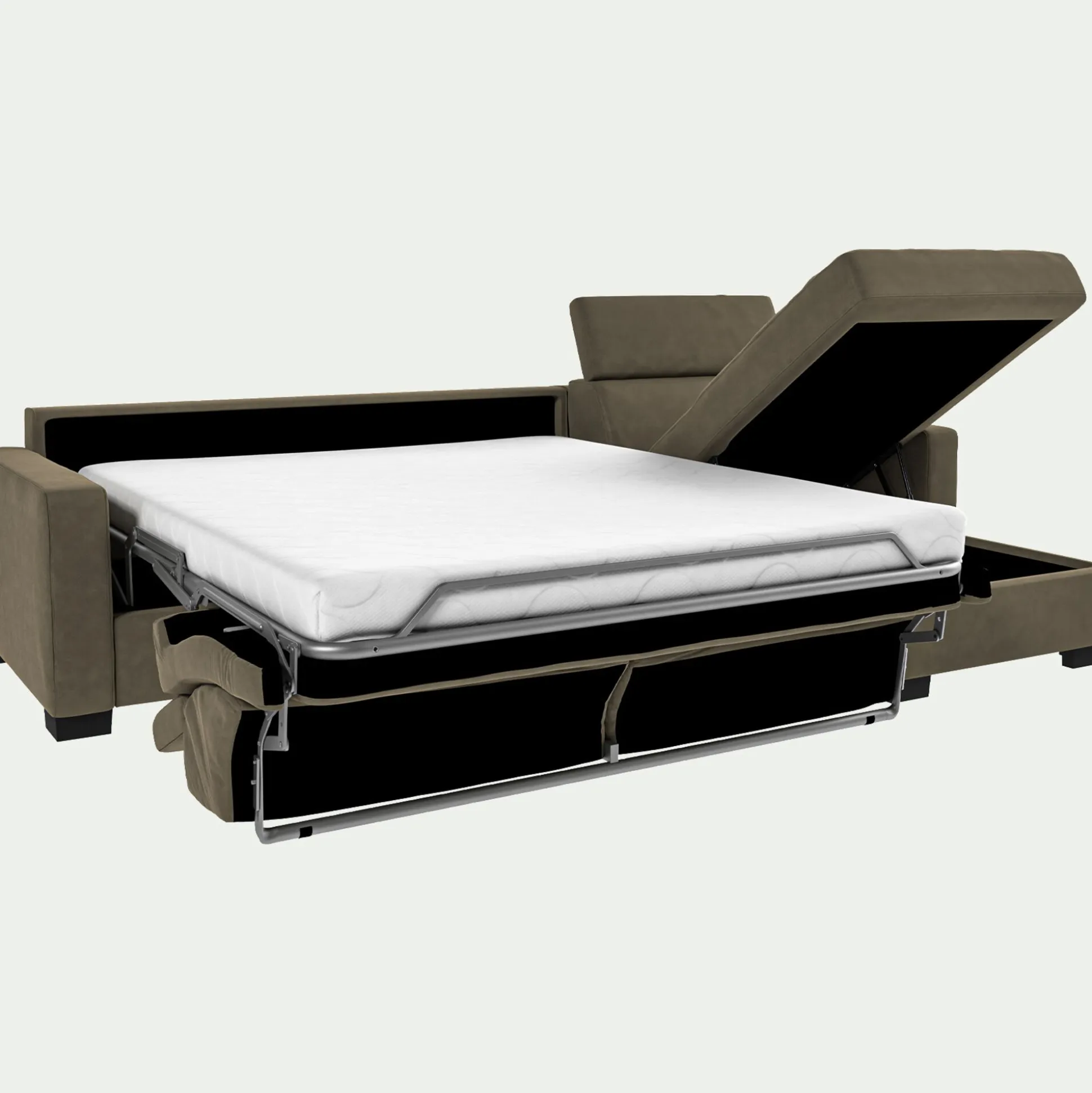 Canapé d'angle convertible en velours avec accoudoirs 15cm - taupe