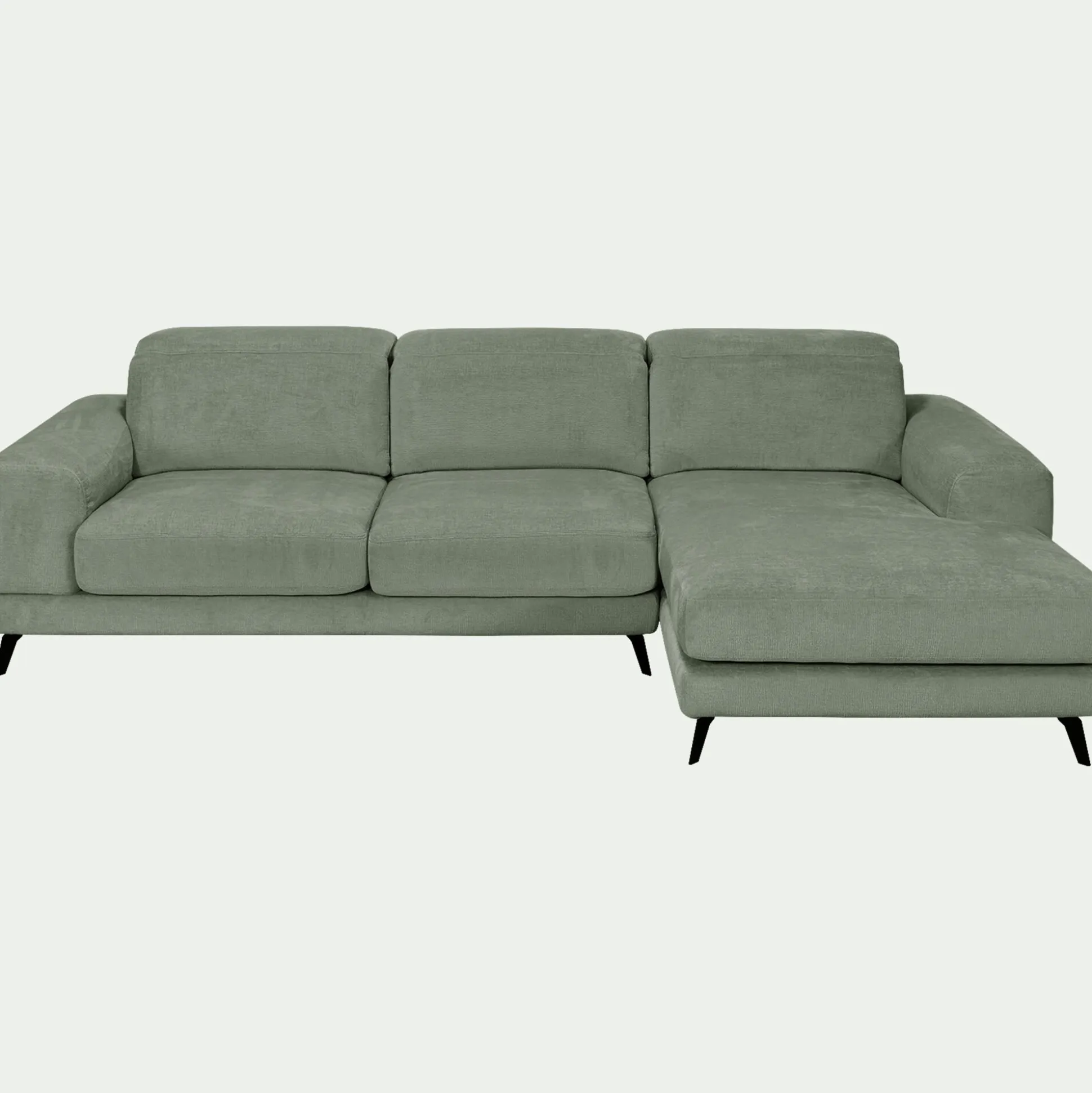 Canapé d'angle droit avance recule en tissu doux - vert cèdre
