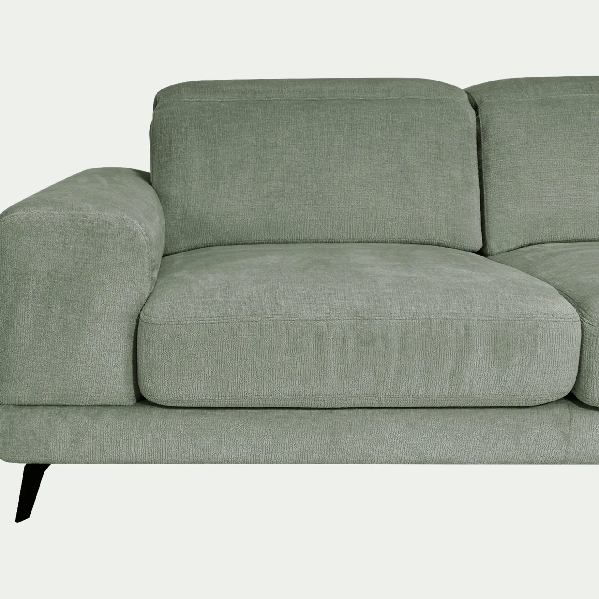 Canapé d'angle droit avance recule en tissu doux - vert cèdre