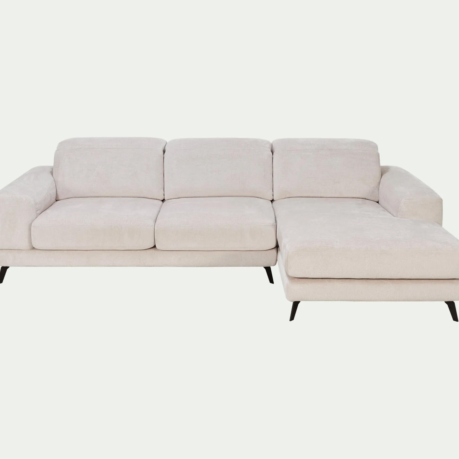 Canapé d'angle droit avance recule en tissu doux - beige