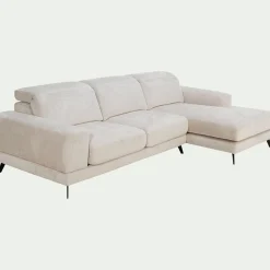 Canapé d'angle droit avance recule en tissu doux - beige