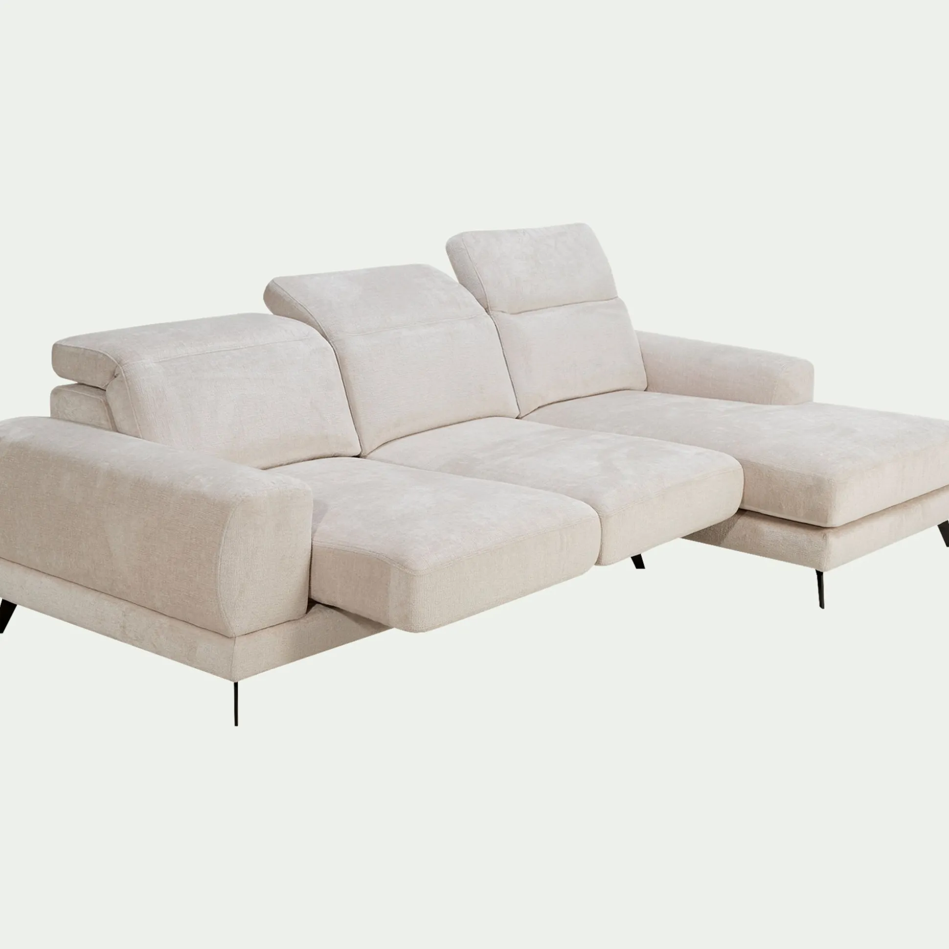 Canapé d'angle droit avance recule en tissu doux - beige