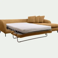 Canapé d'angle droit convertible en tissu tramé - bronze