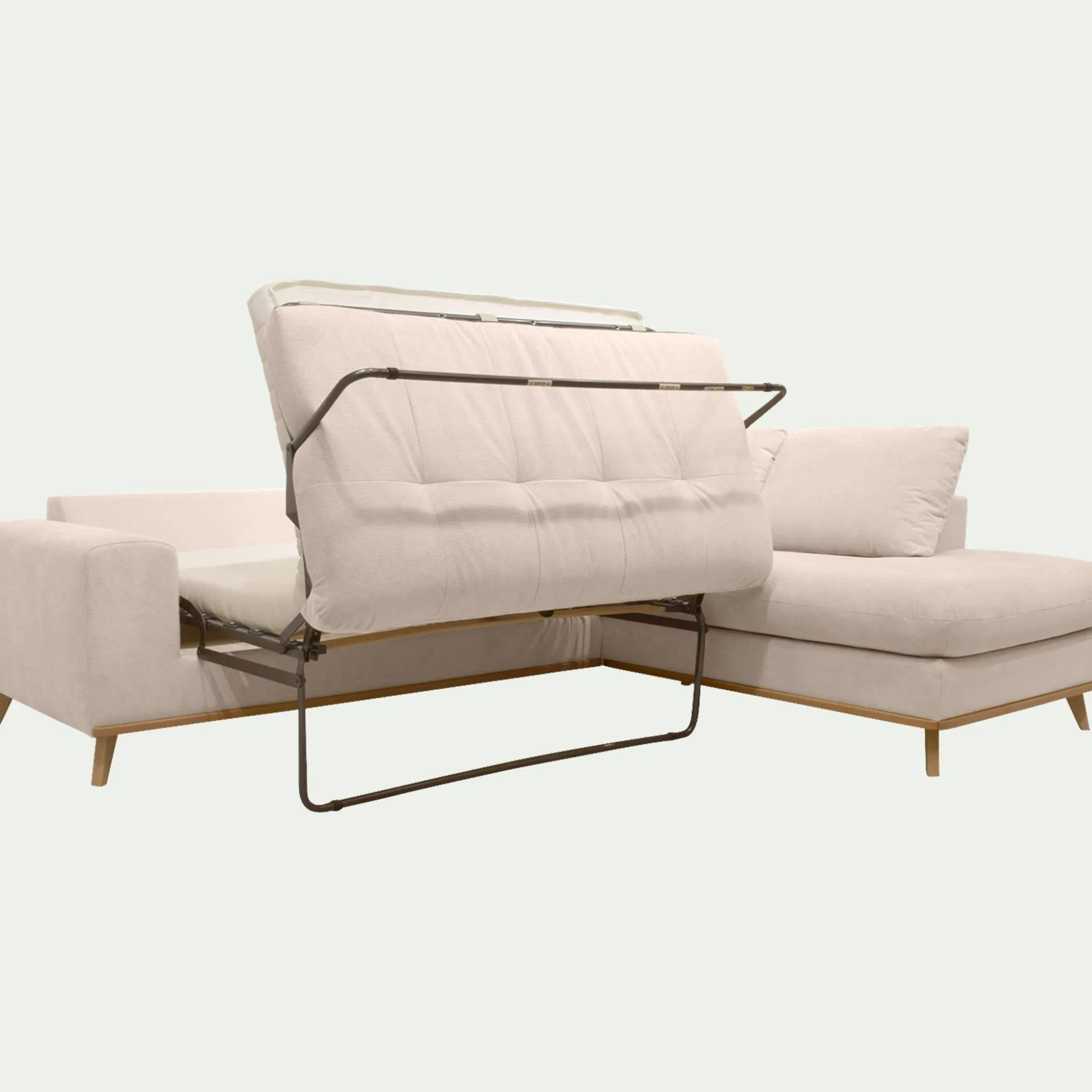 Canapé d'angle droit convertible en tissu Crown - beige roucas