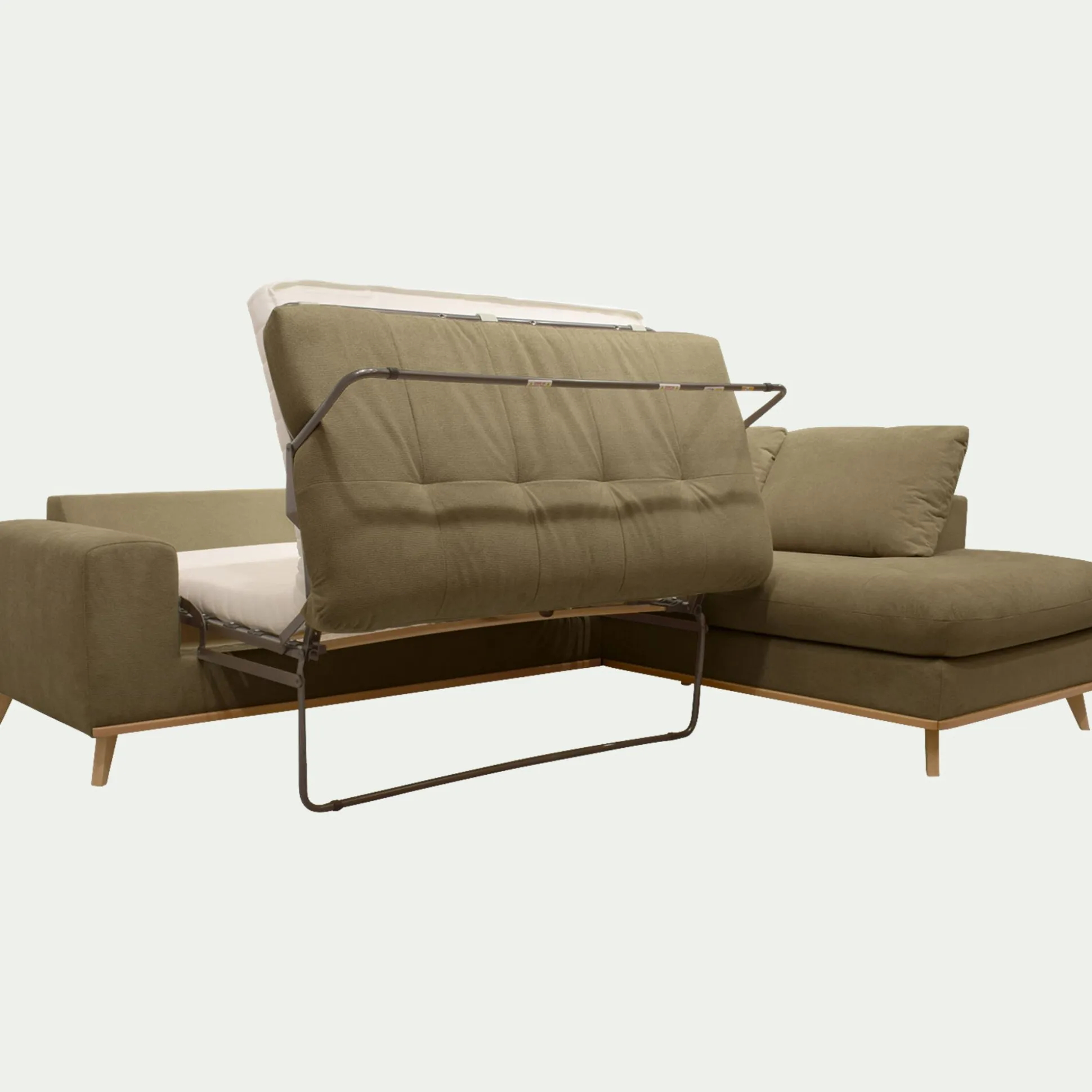 Canapé d'angle droit convertible en tissu Crown - vert cèdre