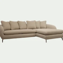 Canapé d'angle droit convertible en tissu doux tramé - beige
