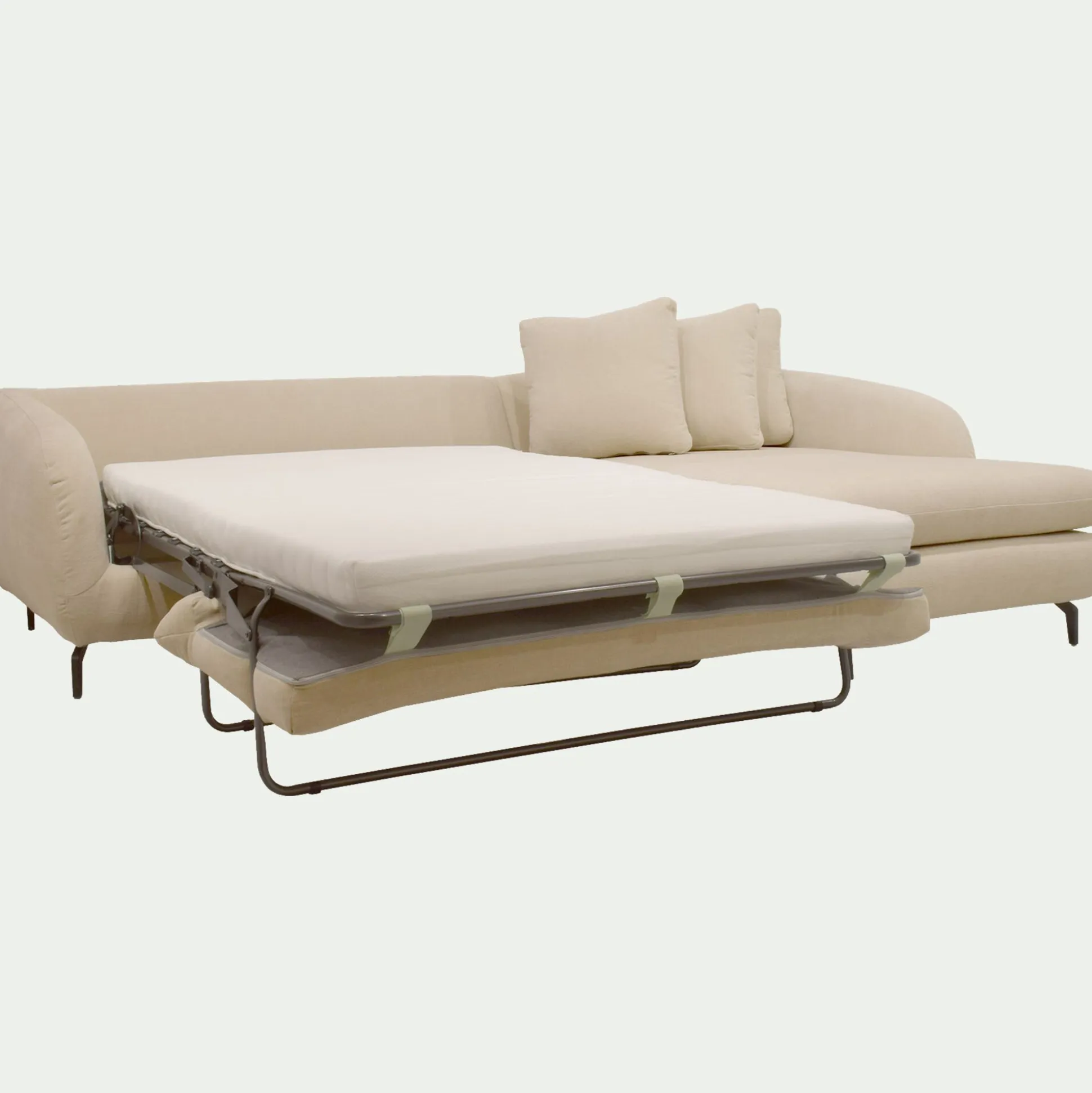 Canapé d'angle droit convertible en tissu tramé doux - blanc écru
