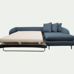 Canapé d'angle droit convertible en tissu doux tramé - bleu
