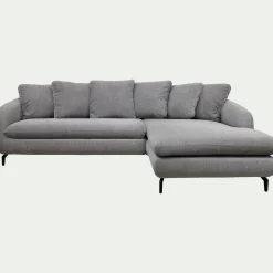 Canapé d'angle droit convertible en tissu tramé - gris ardoise
