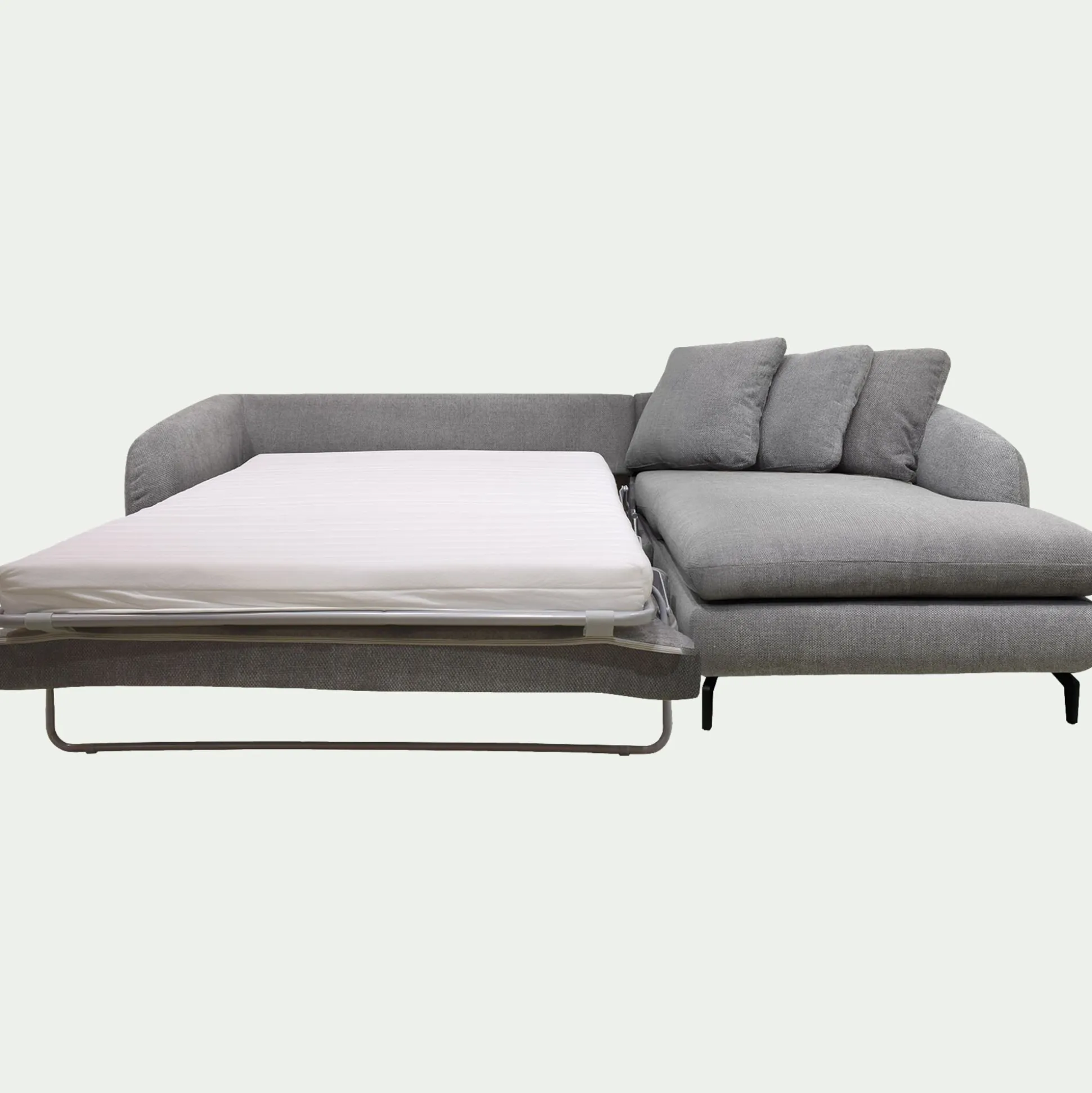 Canapé d'angle droit convertible en tissu tramé - gris ardoise