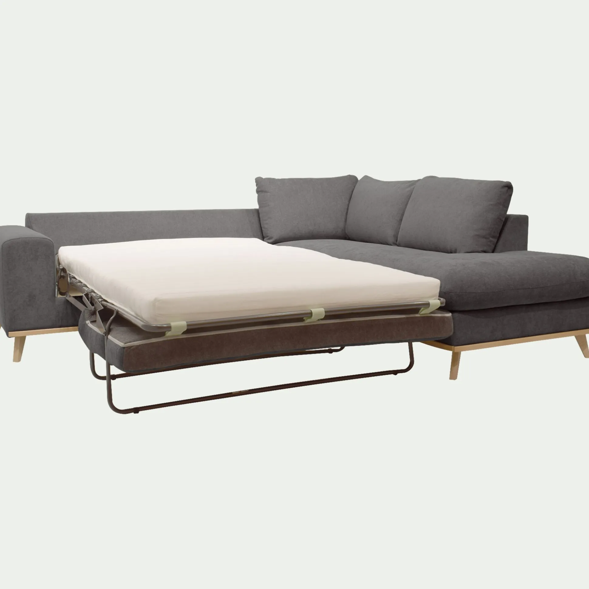 Canapé d'angle droit convertible en tissu Storm - gris moyen