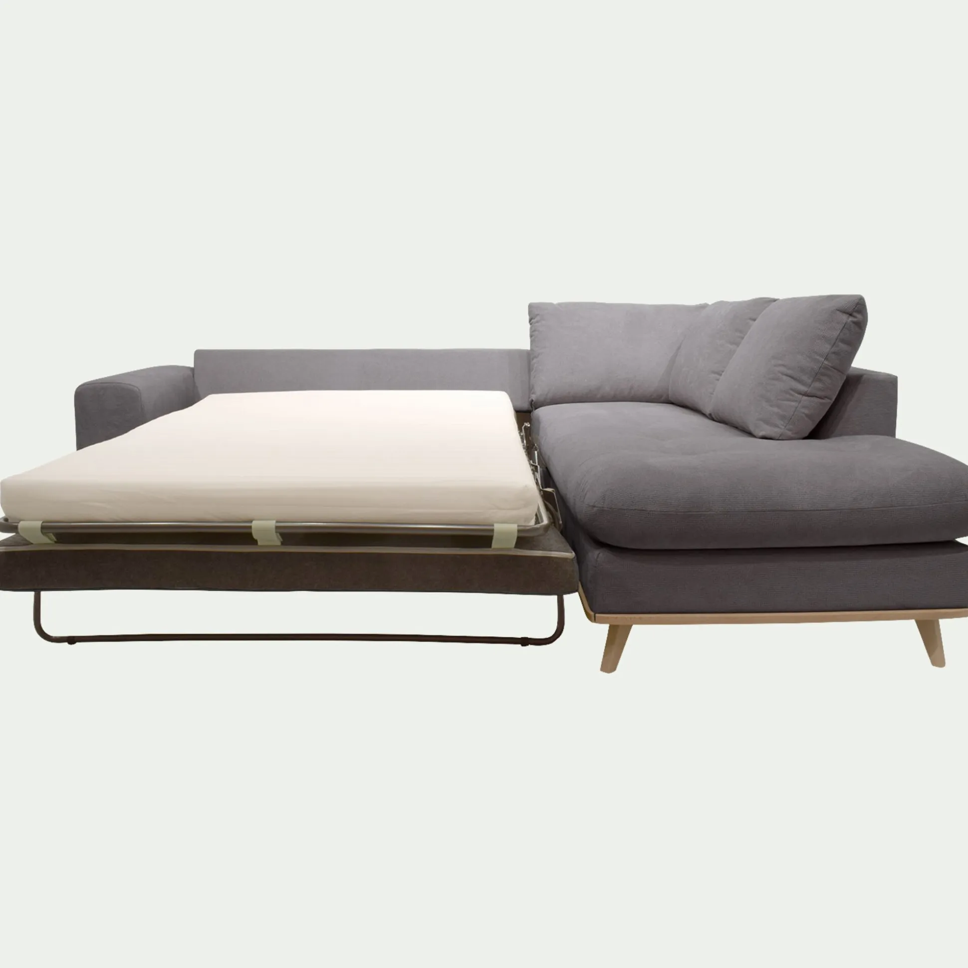 Canapé d'angle droit convertible en tissu Crown - gris restanque