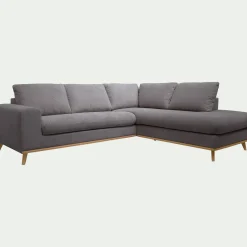 Canapé d'angle droit convertible en tissu Crown - gris restanque