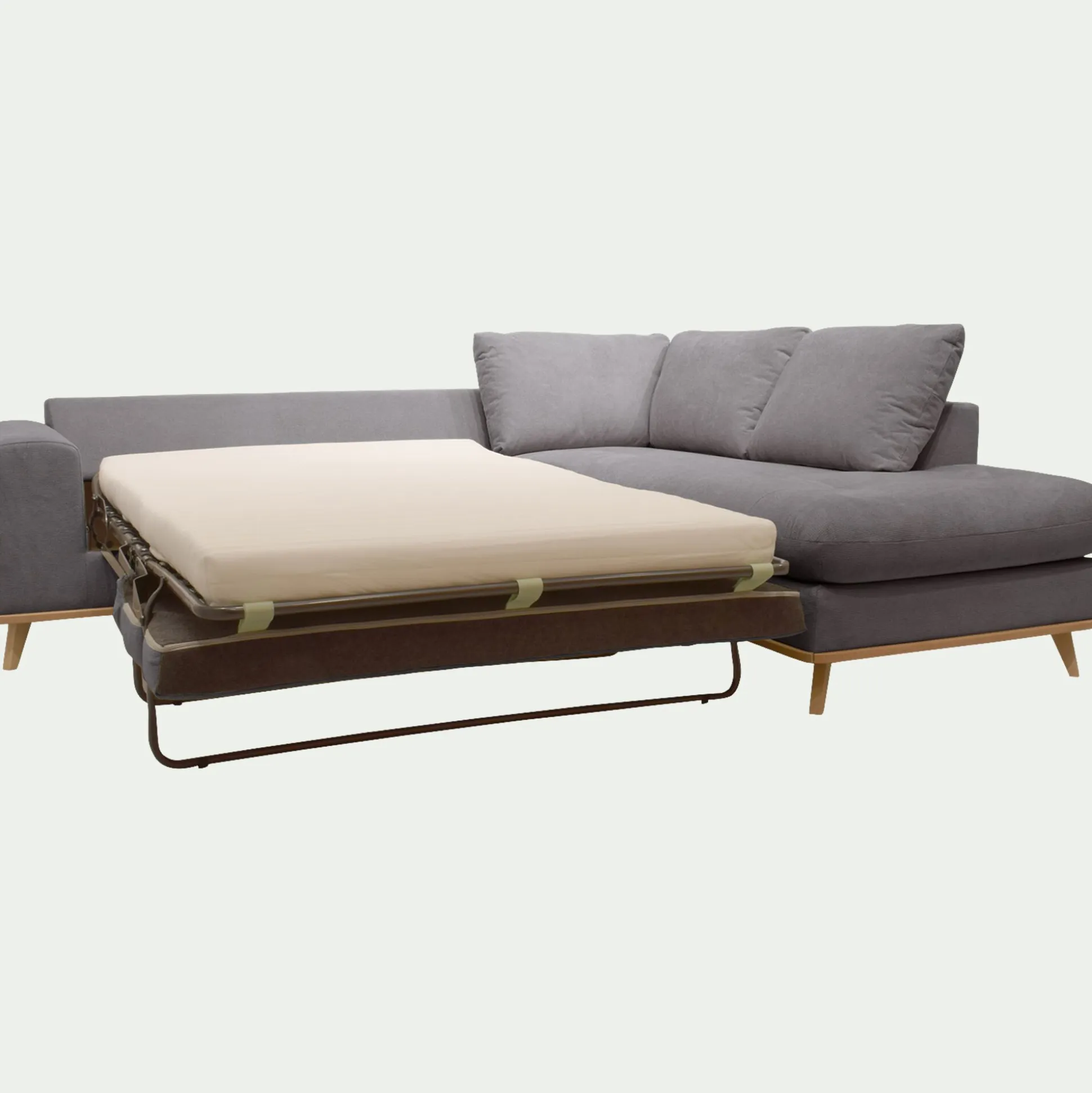 Canapé d'angle droit convertible en tissu Crown - gris restanque