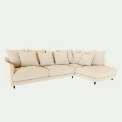 Canapé d'angle droit convertible en tissu joint - beige roucas