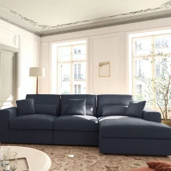 Canapé d'angle droit fixe en chenille - bleu marine