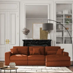 Canapé d'angle droit fixe en chenille - brun rustrel