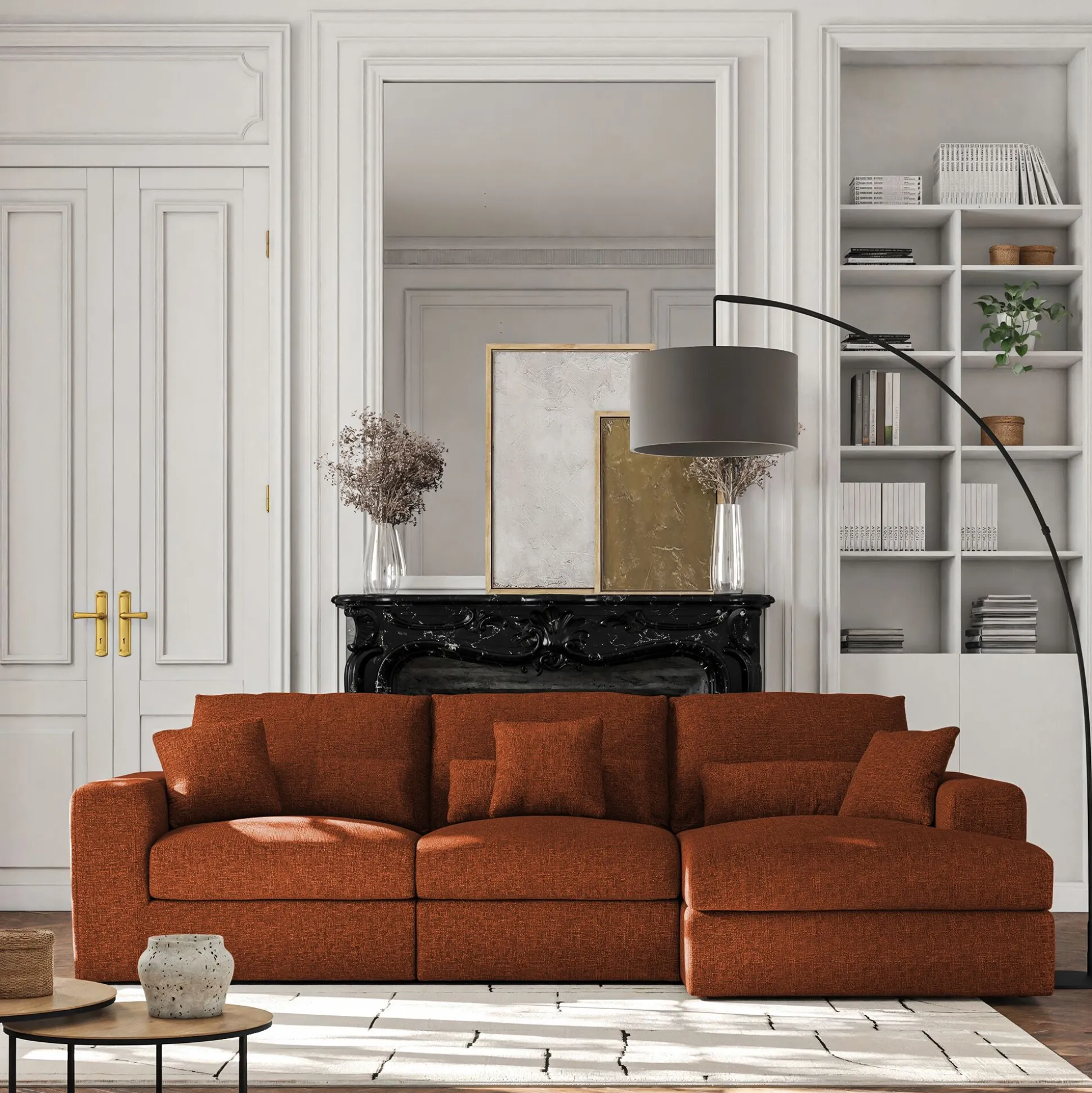 Canapé d'angle droit fixe en chenille - brun rustrel