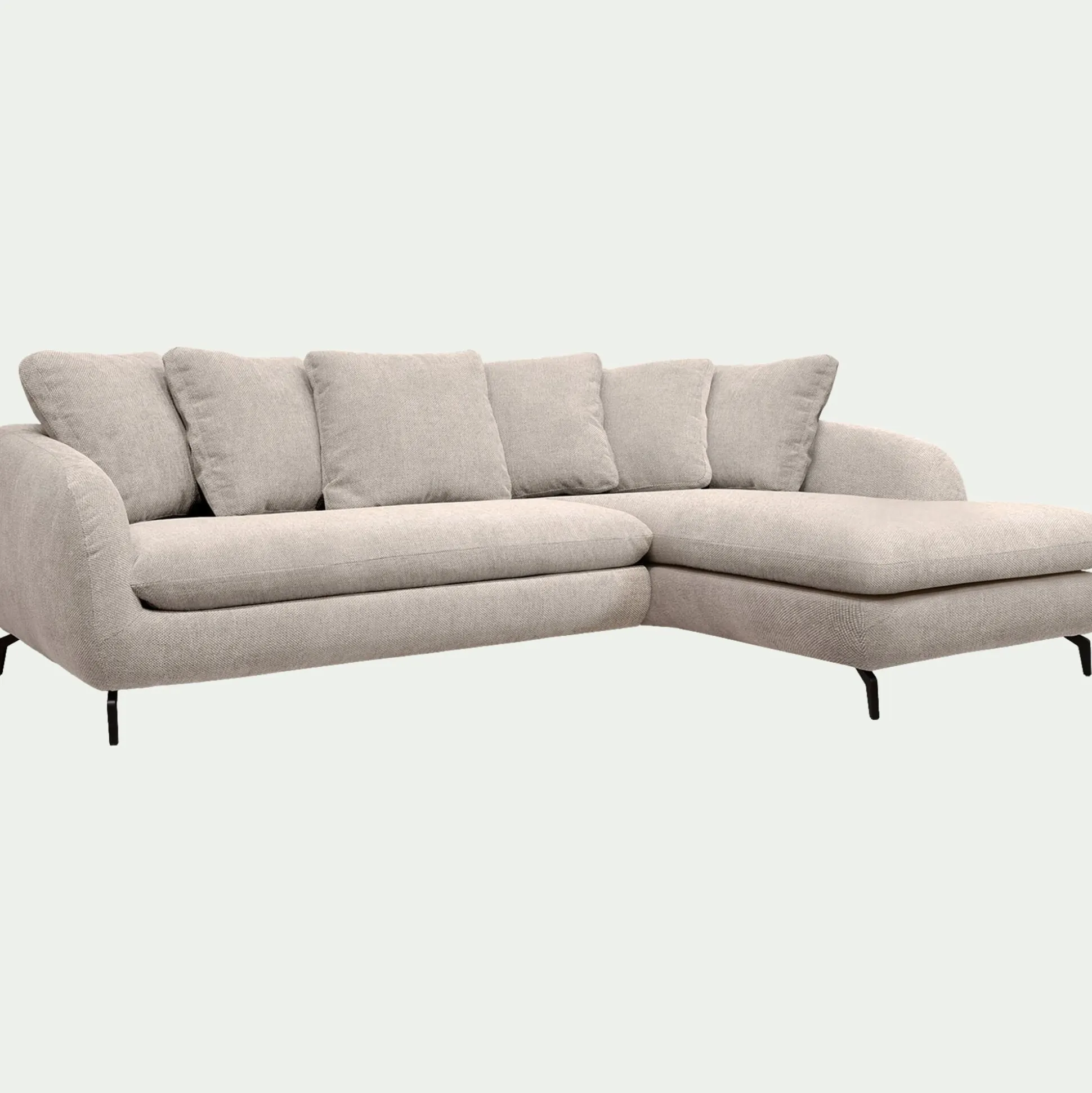 Canapé d'angle droit fixe en tissu tramé - beige roucas