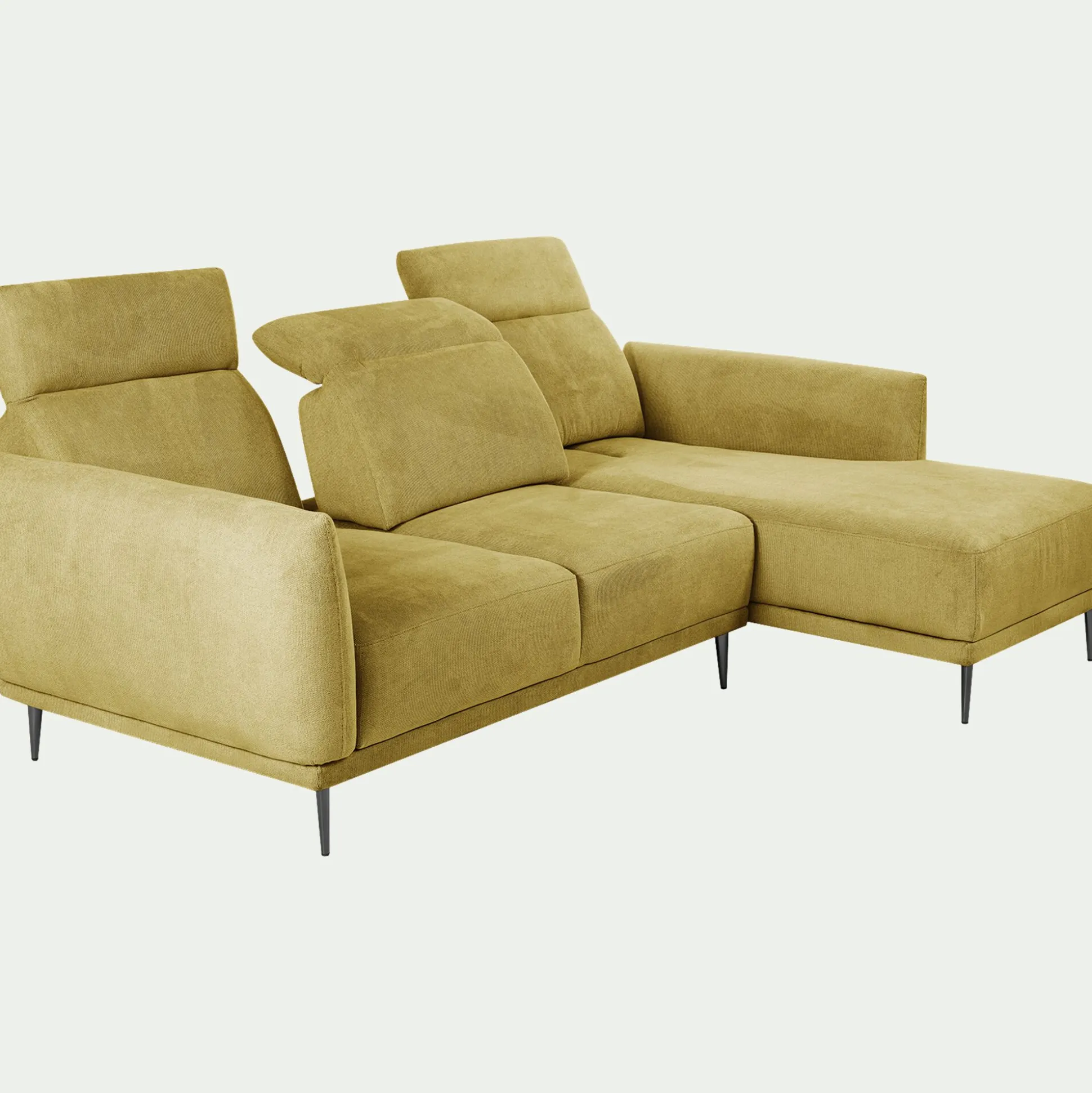 Canapé d'angle droit fixe en tissu memphis avec fonction avance-recul - jaune argan