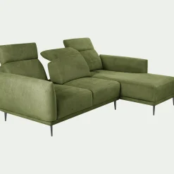 Canapé d'angle droit fixe en tissu memphis avec fonction avance-recul - vert cèdre