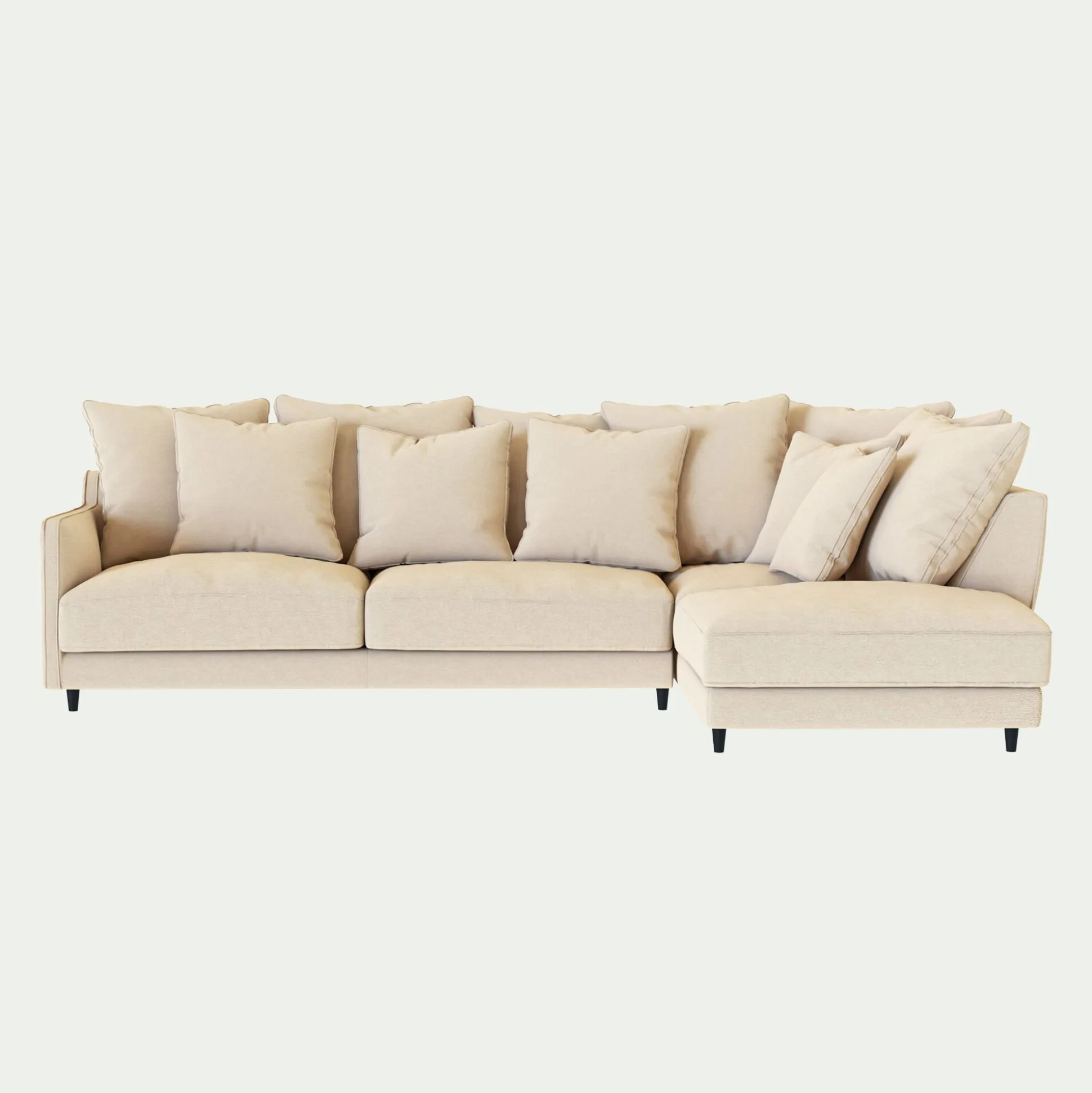 Canapé d'angle droit fixe en tissu joint - beige roucas