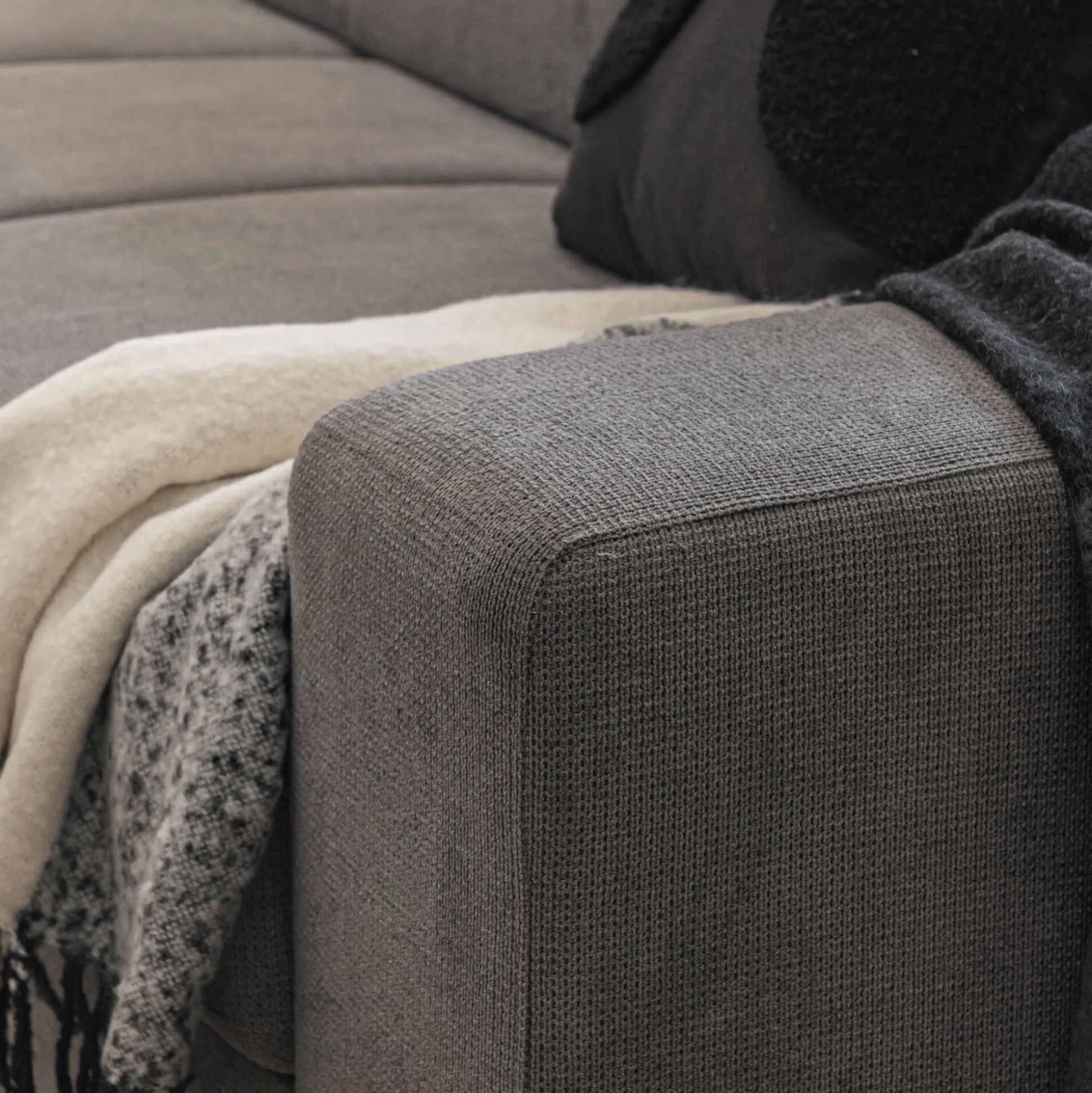 Canapé d'angle gauche convertible avec coffre en tissu doux - gris