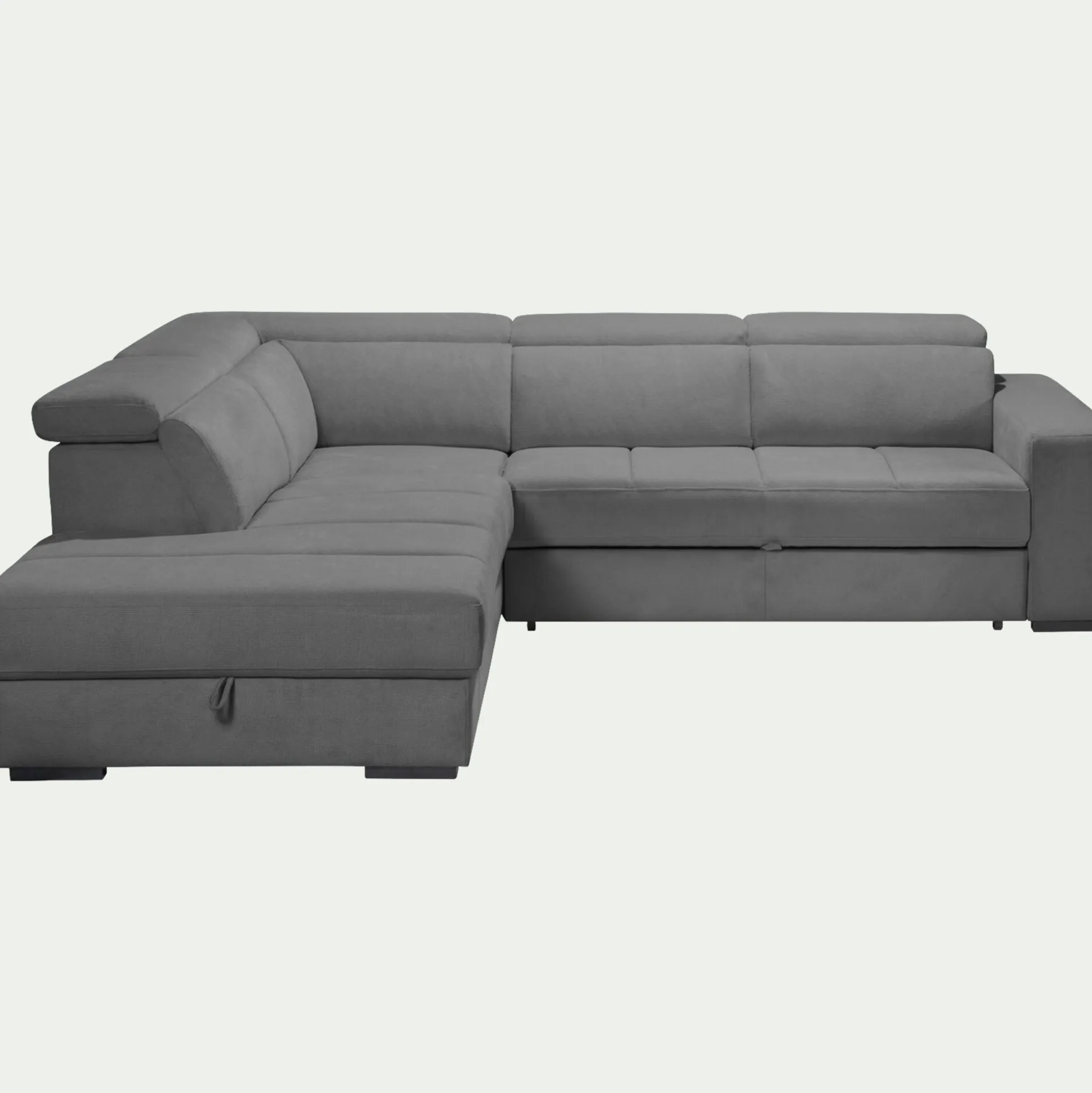 Canapé d'angle gauche convertible avec coffre en tissu doux - gris
