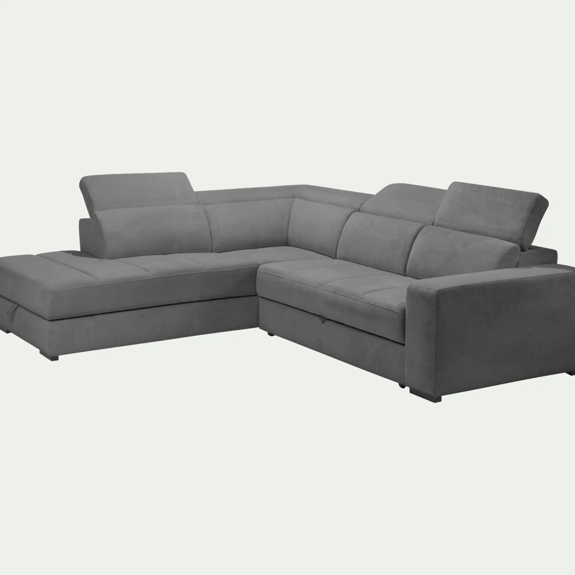 Canapé d'angle gauche convertible avec coffre en tissu doux - gris