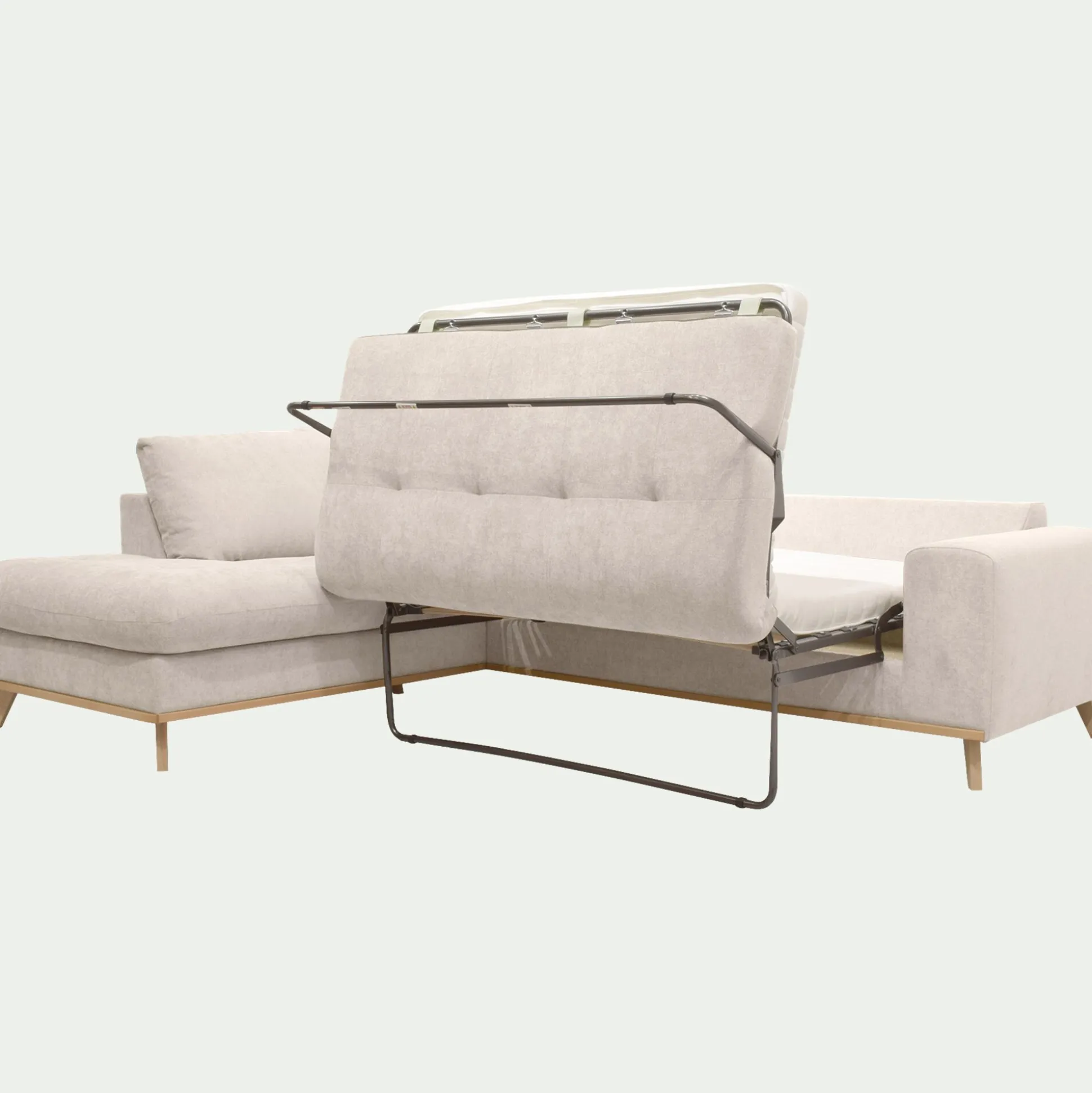 Canapé d'angle gauche convertible en tissu Storm - beige roucas