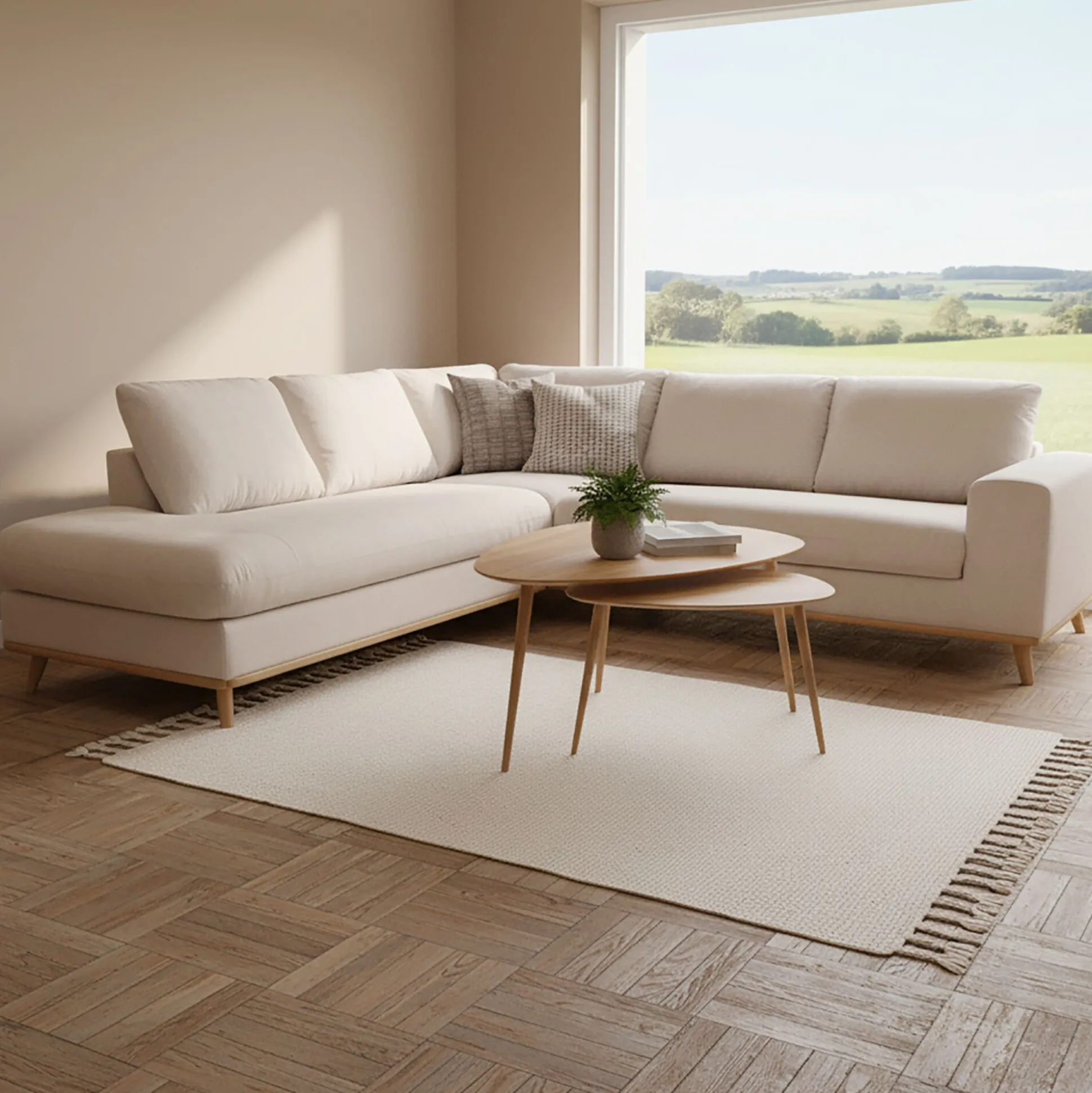 Canapé d'angle gauche convertible en tissu Crown - beige roucas