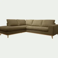 Canapé d'angle gauche convertible en tissu Crown - vert cèdre